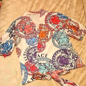 Versace Colorful Medusa Print Top